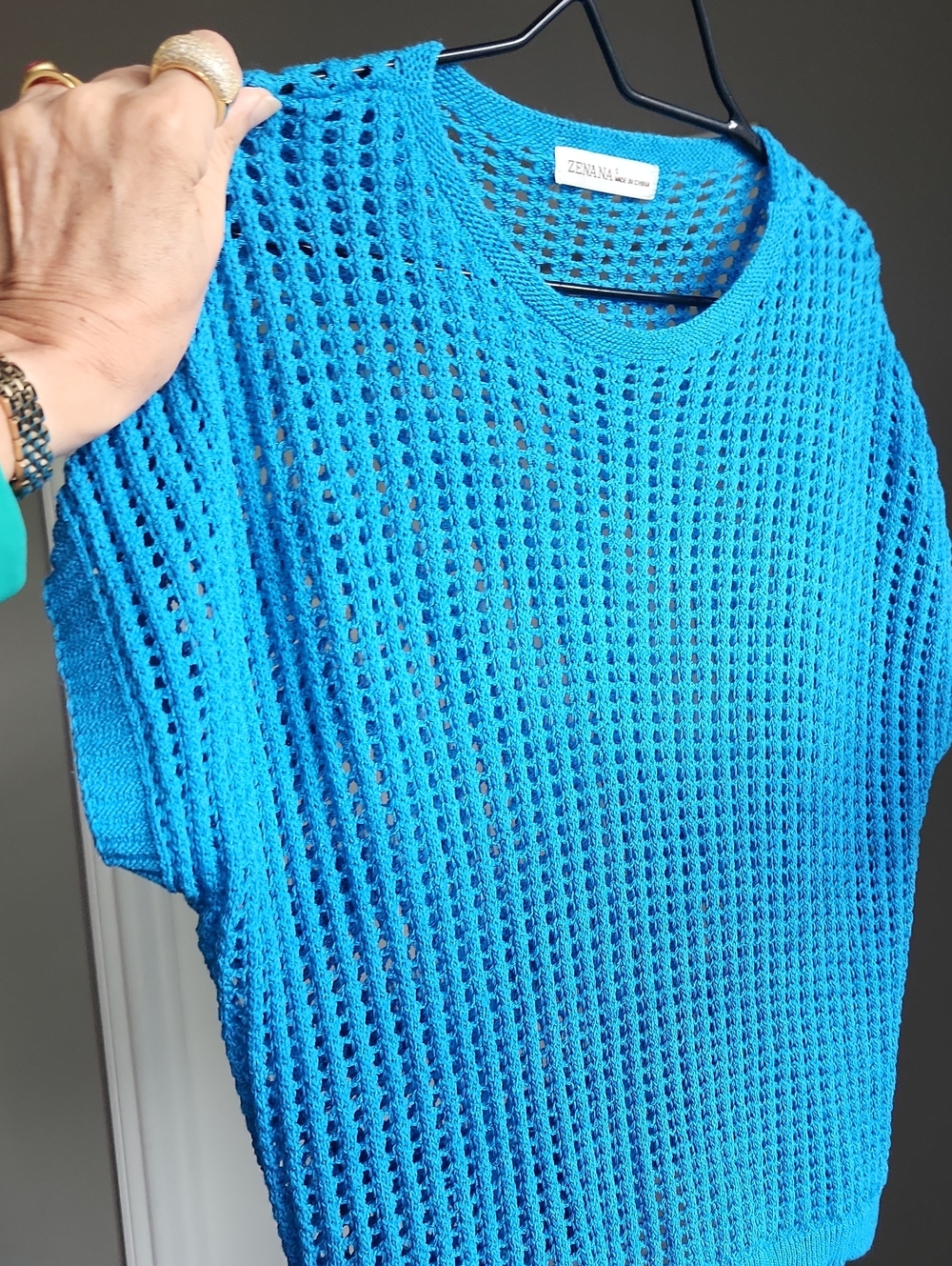 Zenana Knit Open Weave Sweater - Bright Ocean Blue
